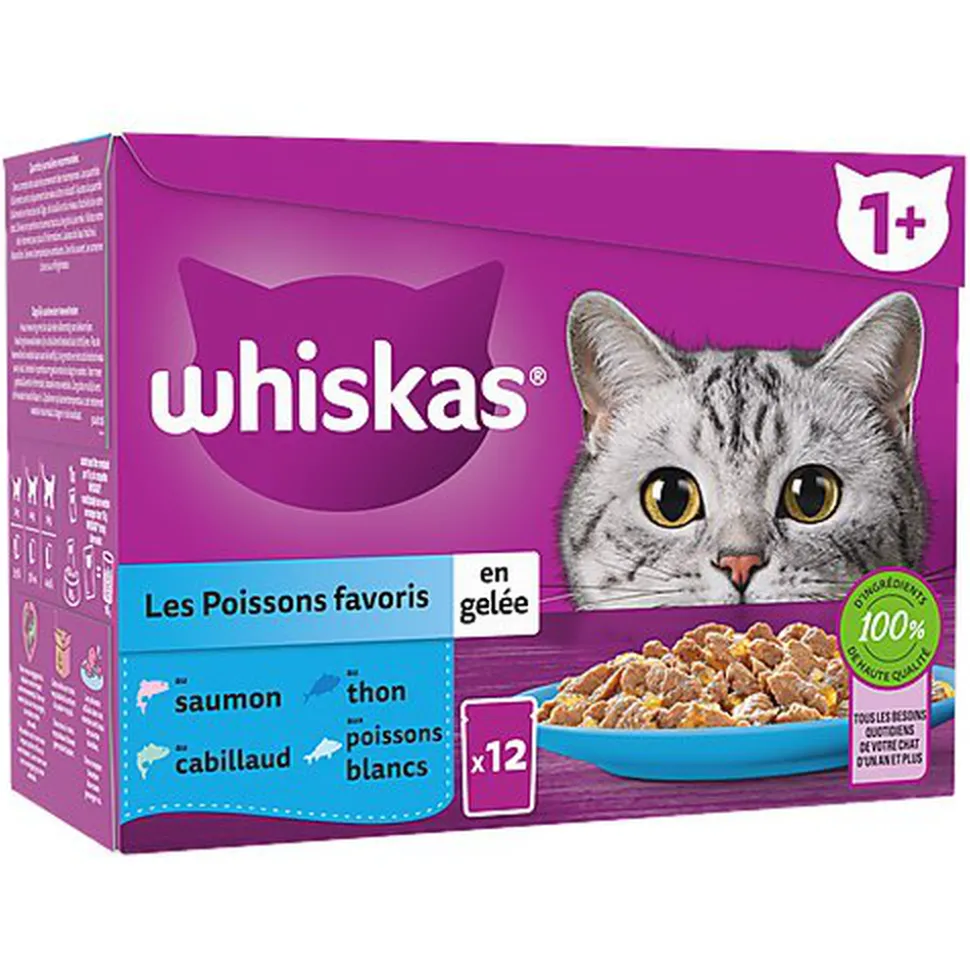Whiskas - Sachets Fraîcheur en Gelée aux Poissons pour Chats - 12x85g