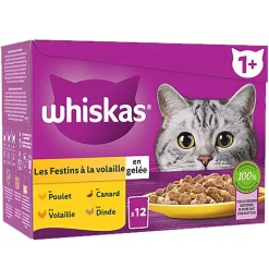 Whiskas - Sachets Fraîcheur Festins à la Volaille en Gelée pour Chats - 12x85g