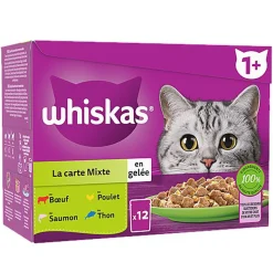 Whiskas - Sachets fraîcheur La Carte Mixte en gelée 4 variétés pour chat adulte - 12x85g