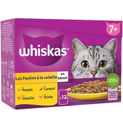 Whiskas - Sachets Fraîcheur Senior Festins à la Volaille en Sauce pour Chats - 12x85g