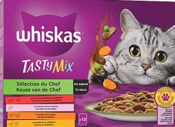 Whiskas - Sachets Tasty Mix en Sauce à la Viande et aux Poissons pour Chat - 12x85g