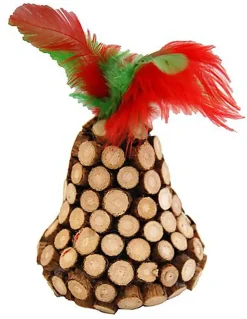 Wouapy - Jouet Cloche en Bois avec Plumes pour Chat