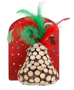 Wouapy - Jouet Cloche en Bois avec Plumes pour Chat
