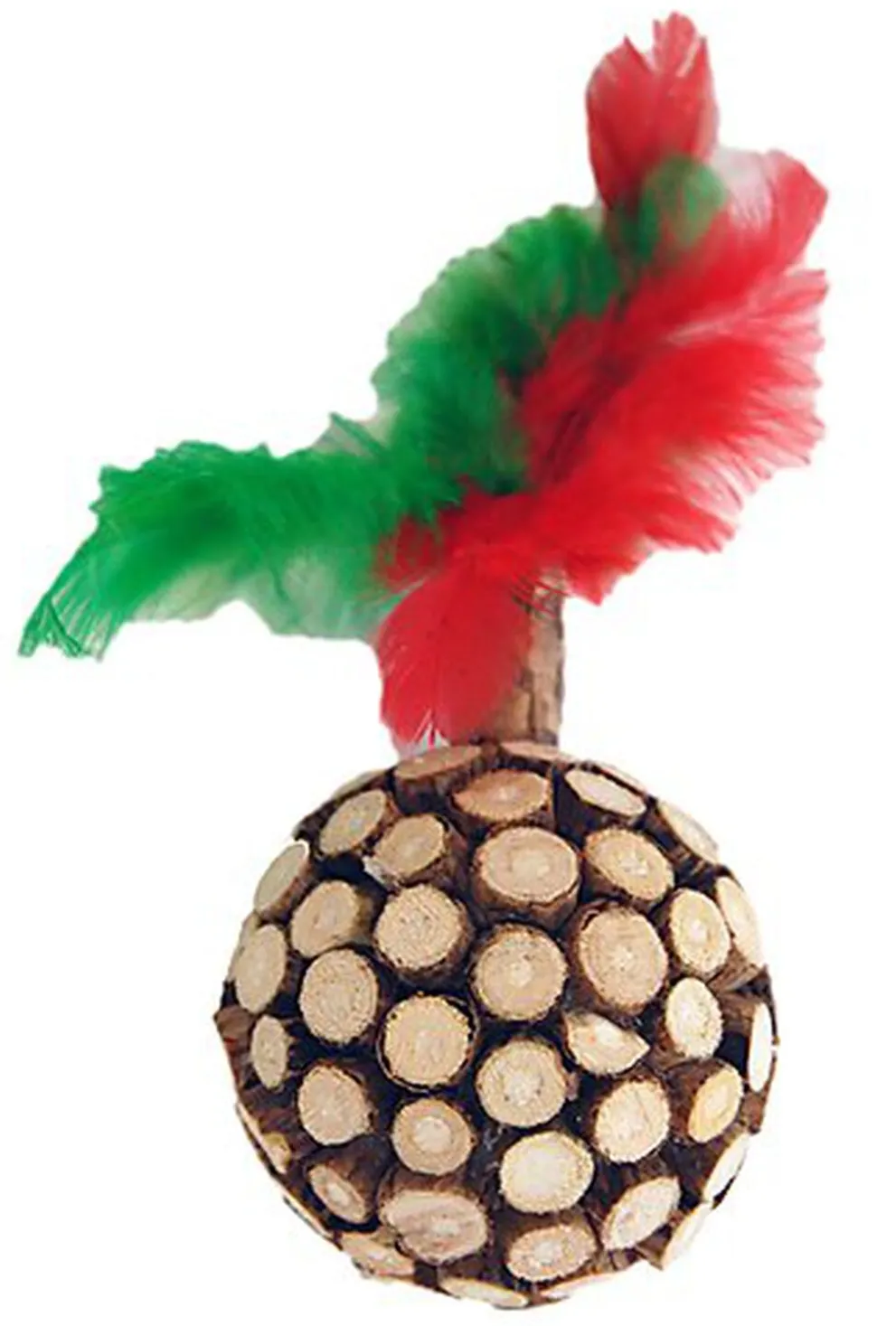 Wouapy - Jouet Rond en Bois avec Plumes pour Chat - 6cm