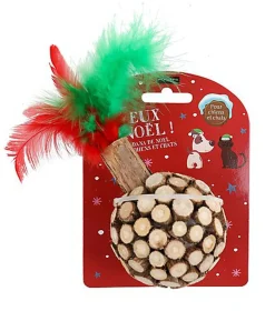 Wouapy - Jouet Rond en Bois avec Plumes pour Chat - 6cm